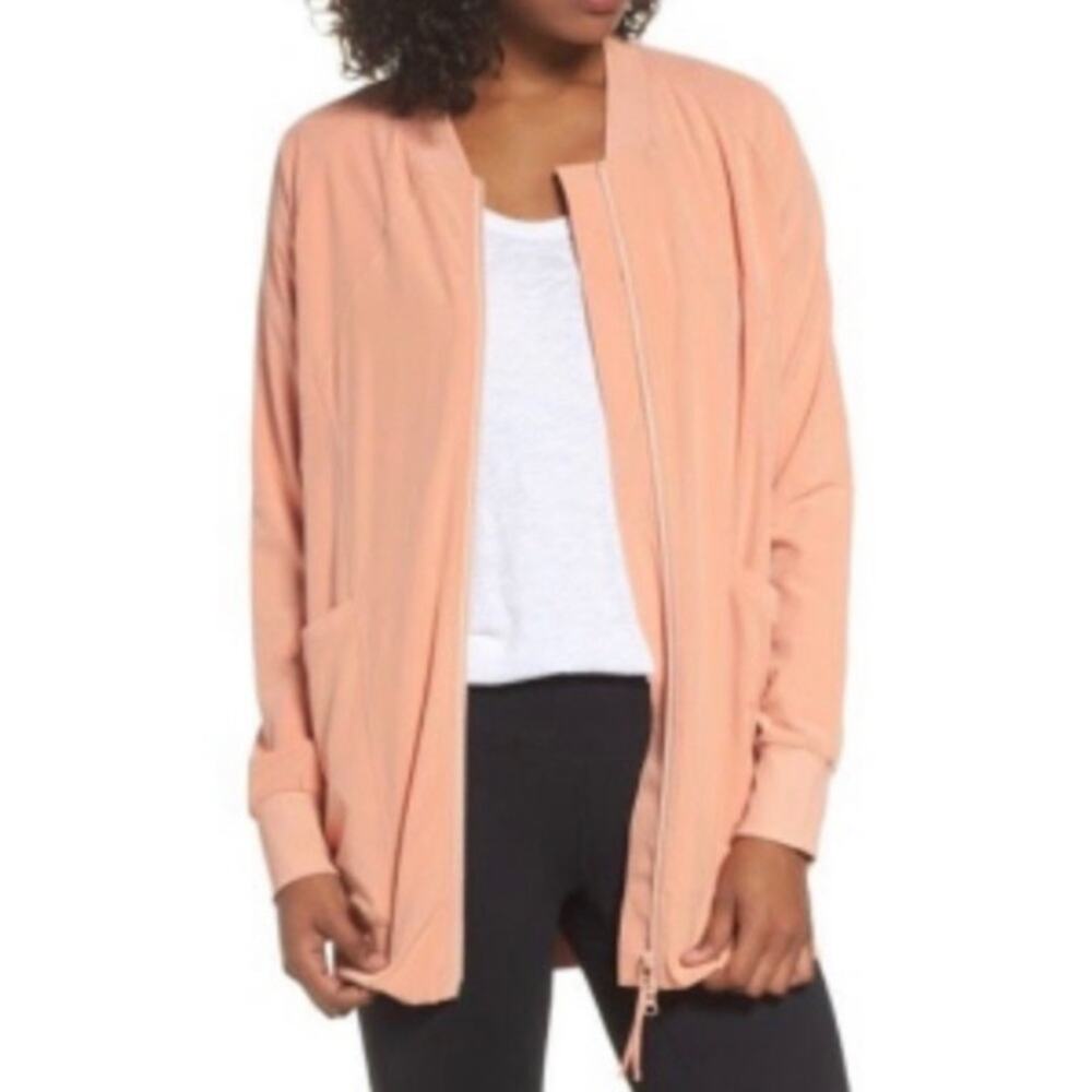 Zella Zip Front Long Bomber Jacket - Lightweight - Peach - Size Small